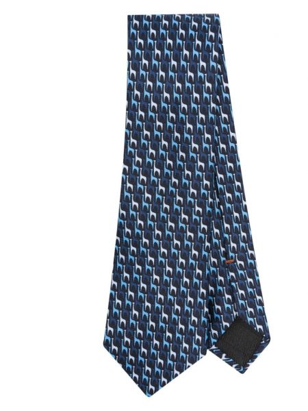 Cravată de mătase cu imprimeu geometric din jacard Zegna albastru