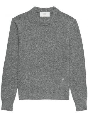 Kašmírový svetr s kulatým výstřihem Ami Paris šedý