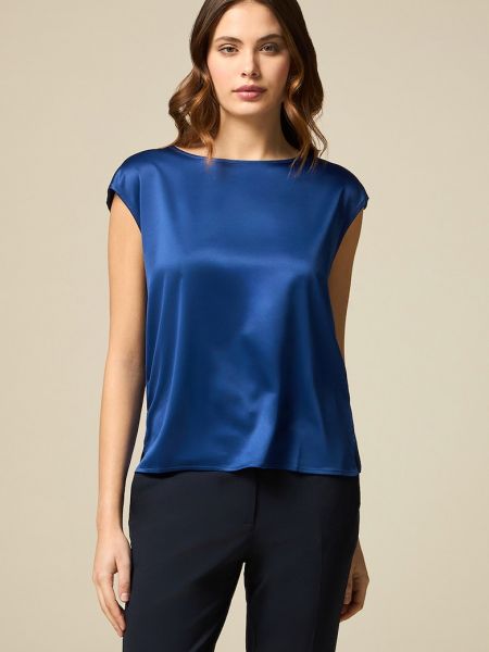 Атласная блузка с коротким рукавом Oltre синяя