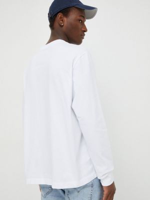 Bavlněné tričko s dlouhým rukávem s potiskem s dlouhými rukávy Abercrombie & Fitch bílé