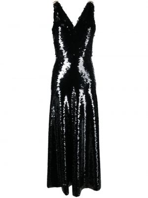 Dolga obleka z vezenjem s cekini Lanvin črna