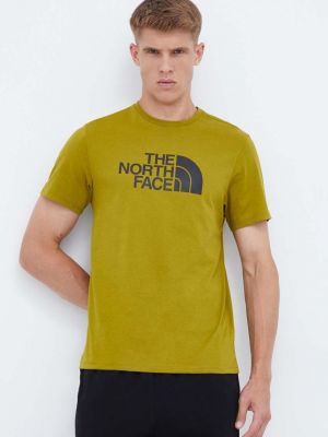 Памучна тениска с дълъг ръкав с принт The North Face зелено