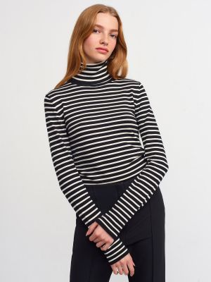 Svītrainas džemperis ar augstu apkakli Dilvin melns