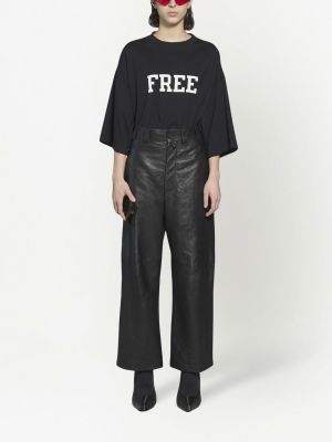 Kožené rovné kalhoty Balenciaga černé