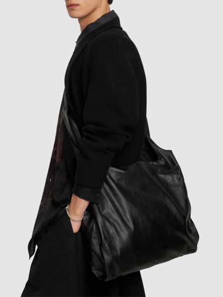Obojstranná kožená nákupná taška Yohji Yamamoto čierna