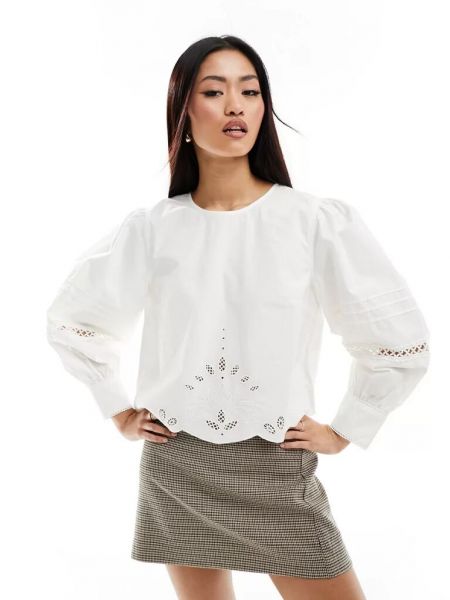 Хлопковая блузка с вышивкой French Connection белая