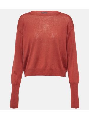 Jedwabny lniany sweter S Max Mara czerwony
