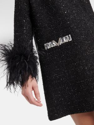 Mini robe à plumes en tweed Valentino noir