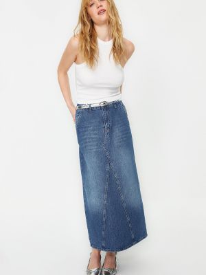 Spódnica jeansowa z wysoką talią Trendyol niebieska