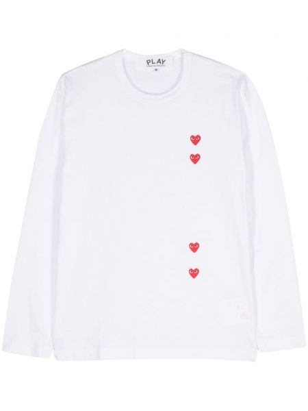 Bavlnené tričko s potlačou so srdiečkami Comme Des Garçons Play biela