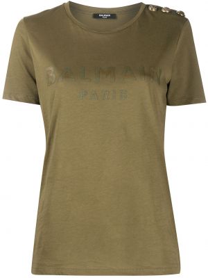 Camiseta con botones Balmain verde