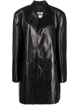 Manteau à simple boutonnage en cuir Mm6 Maison Margiela noir
