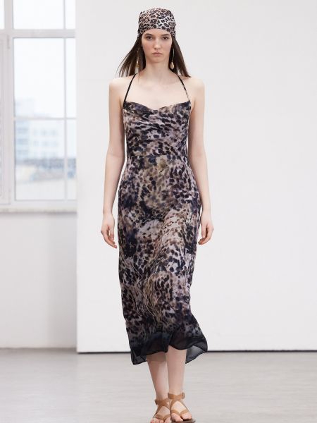 Μάξι φόρεμα από σιφόν με σχέδιο με animal print Trendyol καφέ