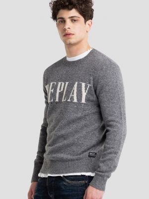 Шерстяной пуловер Replay серый