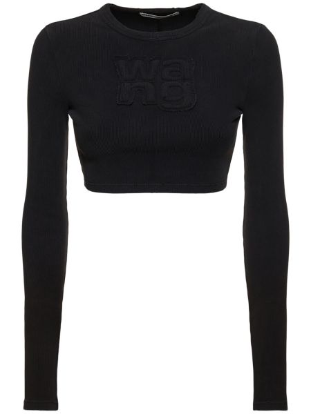 Långärmad t-shirt med sliten i bomull Alexander Wang svart