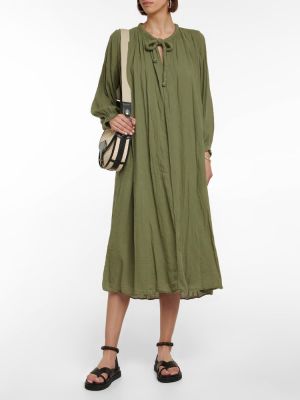 Bavlněné sametové midi šaty Velvet zelené