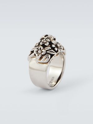 Prstan s cvetličnim vzorcem Alexander Mcqueen srebrna