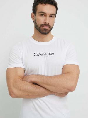 Памучна тениска с дълъг ръкав с принт Calvin Klein бяло