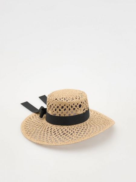 Pletený pletený klobúk s mašľou Reserved biela