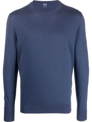 Памучен пуловер с кръгло деколте Fedeli синьо
