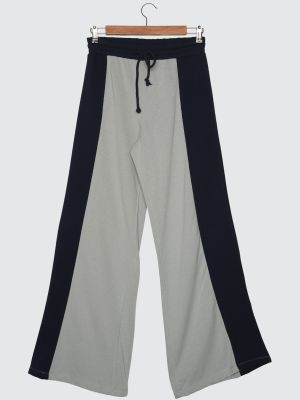 Pletené pruhované sportovní kalhoty Trendyol šedé