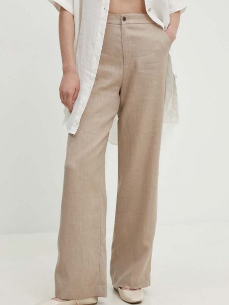 Lniane proste spodnie z wysoką talią Answear Lab beżowe