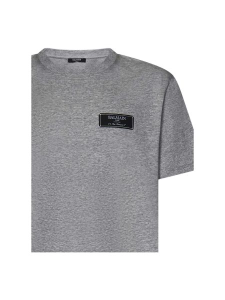 Camisa de algodón de cuello redondo Balmain gris