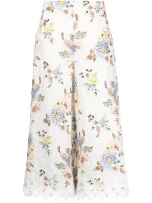 Pantaloni culottes cu model floral cu imagine cu aplicații Zimmermann alb