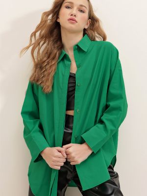 Laza szabású ing Trend Alaçatı Stili zöld