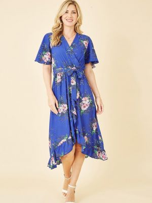 Платье на запах в цветочек с принтом с глубоким декольте Mela синий