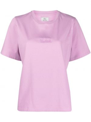 Bavlněné tričko s výšivkou Woolrich růžové