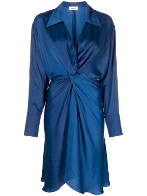 Сатенена коктейлна рокля с v-образно деколте Zadig&voltaire синьо
