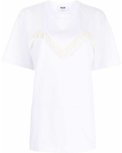 Camiseta con flecos de cuello redondo Msgm blanco