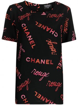 Svilena majica s potiskom Chanel Pre-owned črna