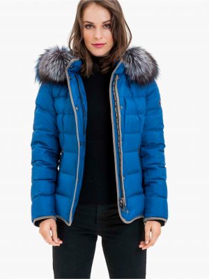 Prošívaná bunda s kožíškem na zip s kapucí Kara - modrá