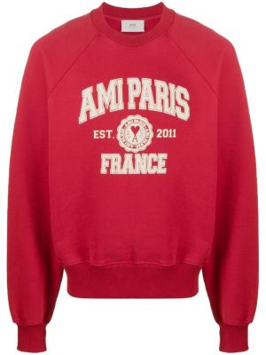 Trykt bomull sweatshirt Ami Paris rød