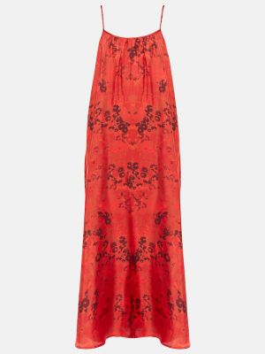 Jedwabna satynowa sukienka długa w kwiatki Asceno