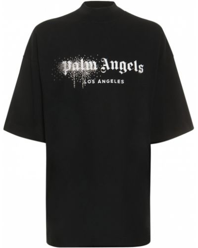 Kokvilnas t-krekls Palm Angels melns