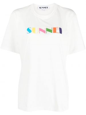Koszulka bawełniana z nadrukiem Sunnei biała