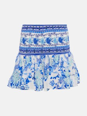 Květinové hedvábné rozšířená sukně Camilla - modrá
