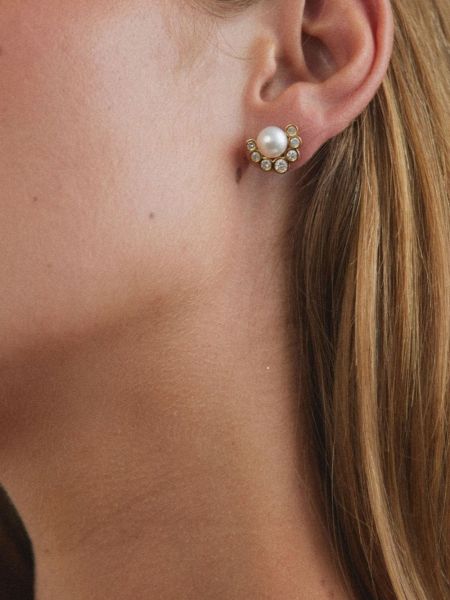 Kristallidega pärlitega kõrvarõngad Autore Moda kuldne