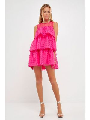 Платье мини без рукавов English Factory розовое
