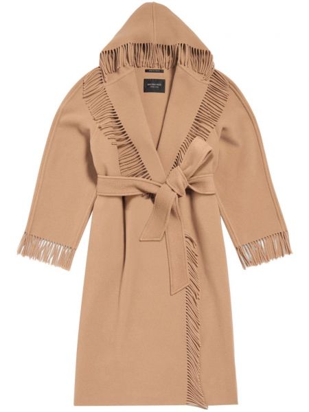 Μάλλινο παλτό με κουκούλα Balenciaga μπεζ