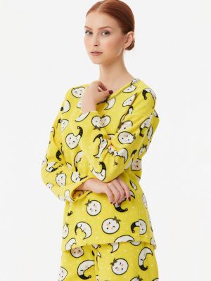 Флисовая пижама с принтом с круглым вырезом Fullamoda желтая