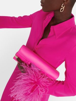 Robe mi-longue en soie à plumes Valentino rose