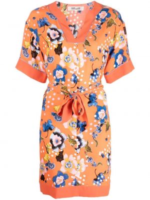 Květinové viskózové mini šaty s výstřihem do v Dvf Diane Von Furstenberg - oranžová