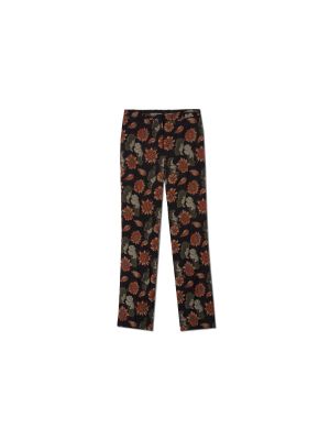 Женские классические брюки с узором Salvatore Ferragamo, Black/Orange/Green Floral Print