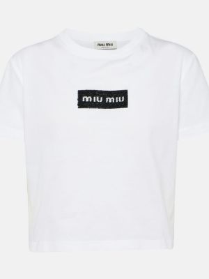 Βαμβακερή μπλούζα από ζέρσεϋ Miu Miu λευκό