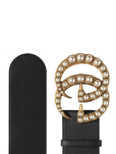 Cinturón con perlas de cuero Gucci negro