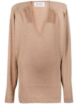 Vlnený sveter s výstrihom do v The Attico hnedá